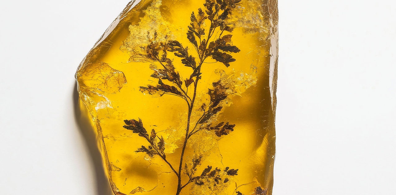 Fossilized Leaf in Amber