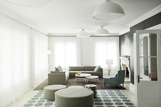 Home showcase living room with sofa and white curtains