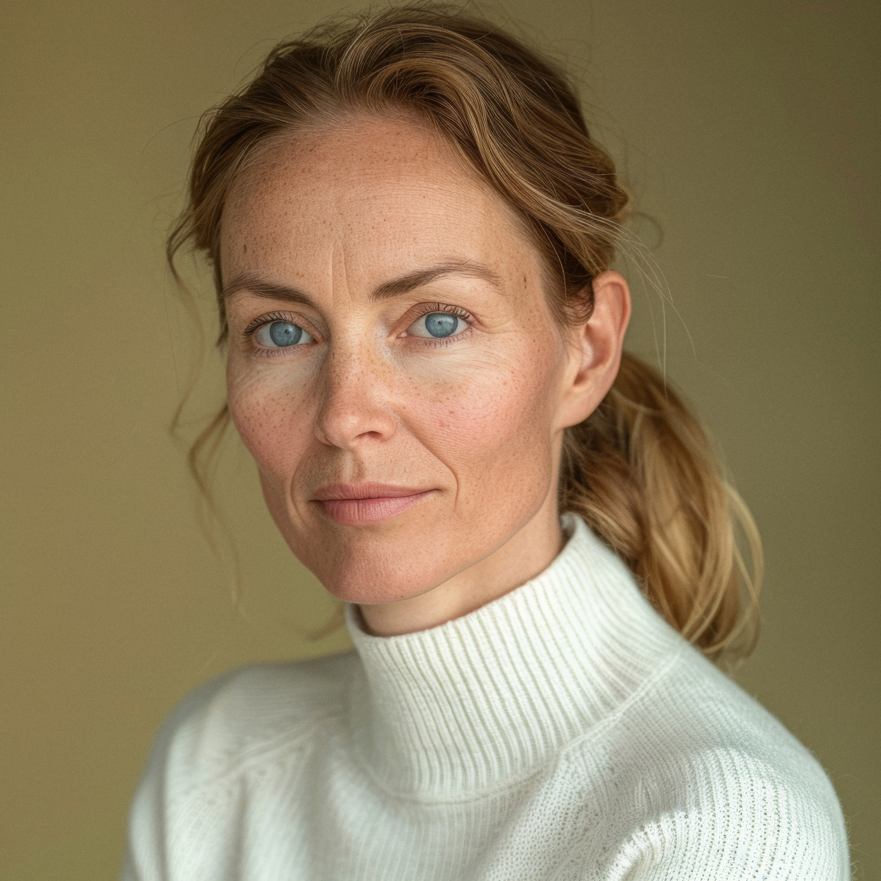 Frau im weißen Pullover