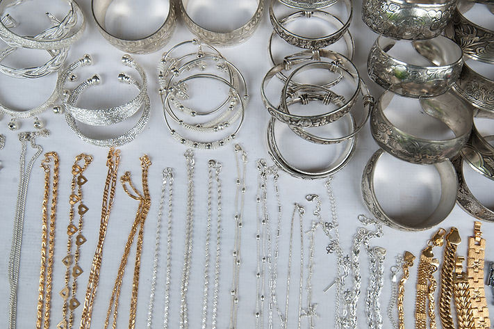 Silver accessories at a market in Vietnam