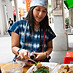 Female tourist about to try a snack