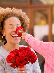 woman and kid with flowers 