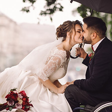 Bride and groom kissing