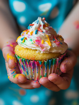 Colorful cupcake in hands