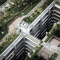 Draufsicht eines Gebäudes mit Grünflächen und Parkhausreinigung. Haus & Gebäudeservice Kohl.