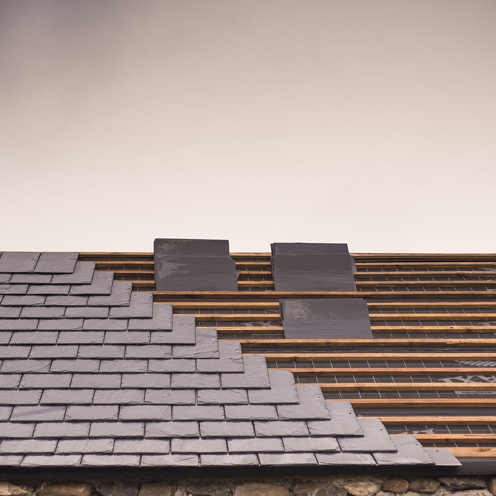 Roof vents and vents protruding from a tiled roof surface