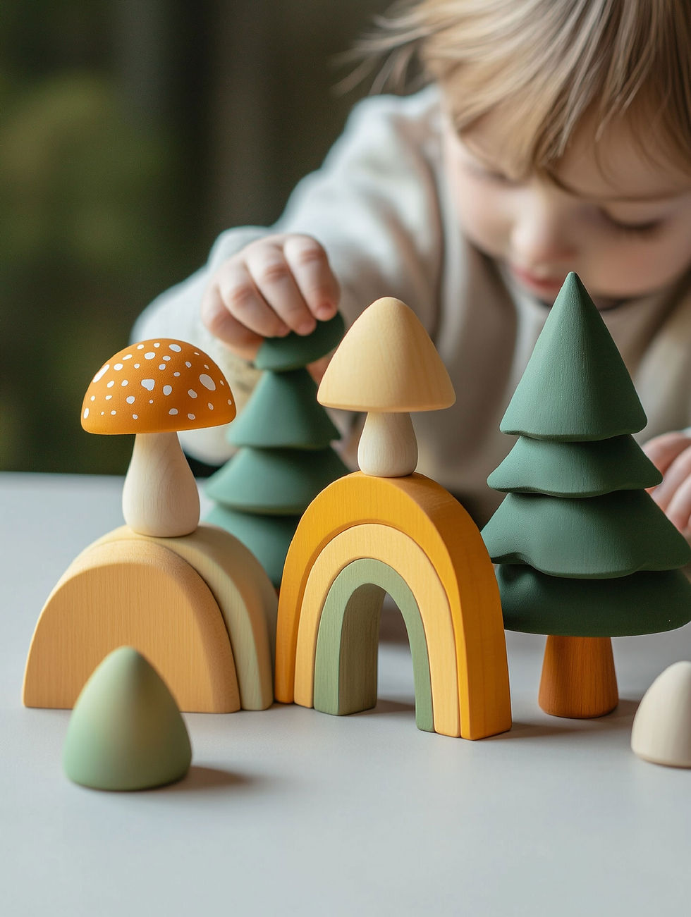 Het Spelen van het kind met Houten Speelgoed