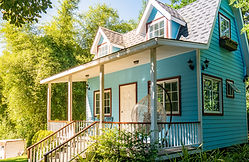 blue house surrounded by nature