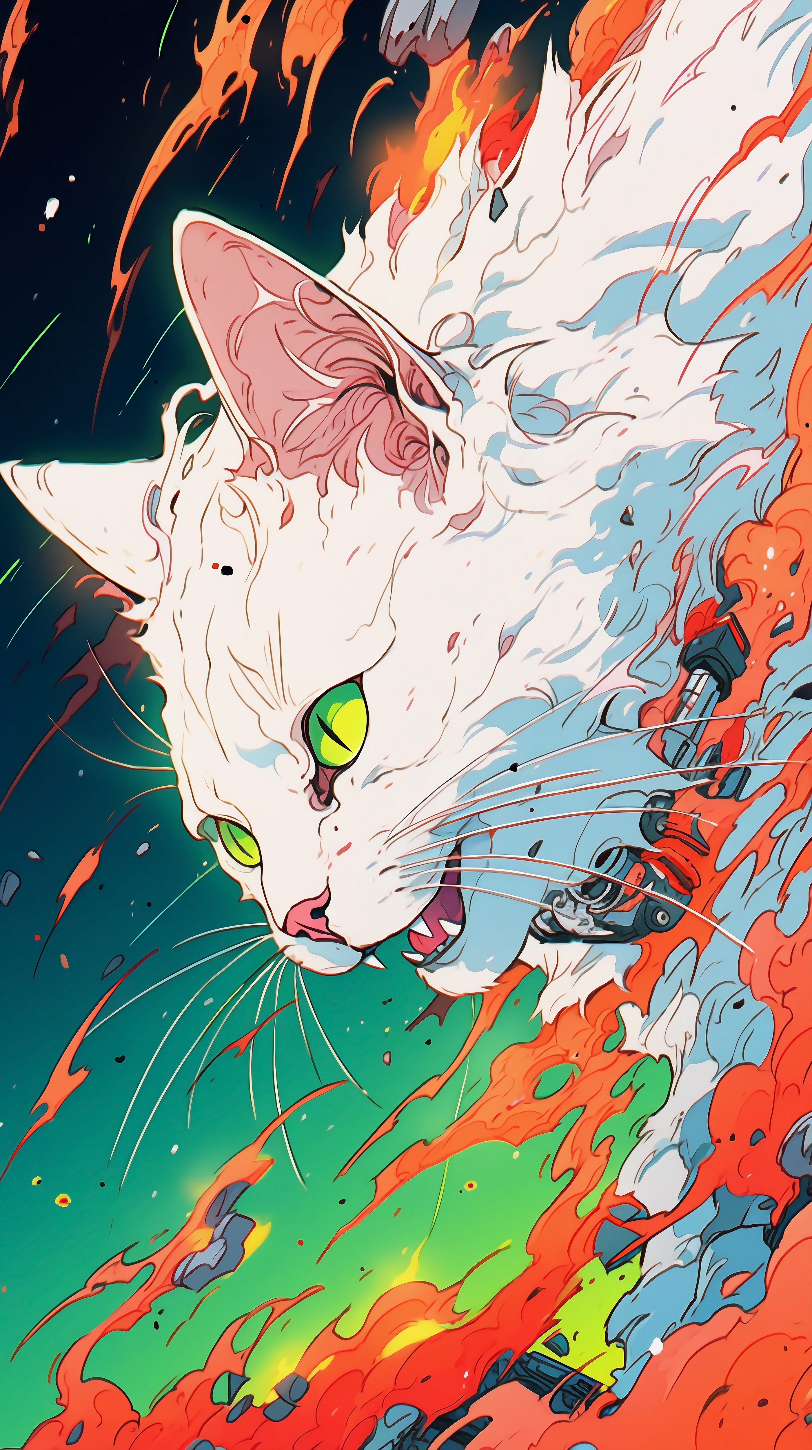 Fiery White Cat Portrait