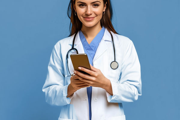 Female doctor with phone