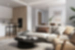 Living room interior design- 3d render gray, brown and beige colored furniture and wooden
