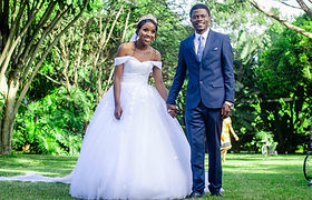Bride and groom outdoors