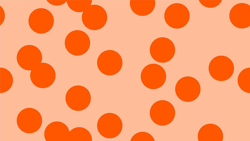 Imagem colorida horizontal. Sobre fundo laranja claro, vinte e seis círculos laranjas posicionados aleatoriamente.