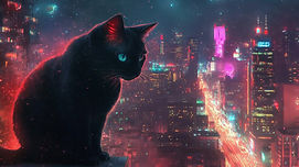 Black Cat in Cityscape