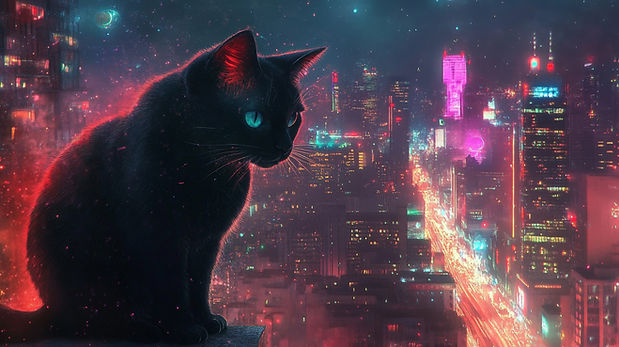 Black Cat in Cityscape