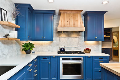 kitchen interior with blue cabinets