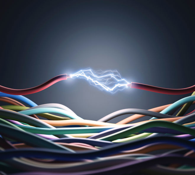Electricity cable with sparks, computer artwork