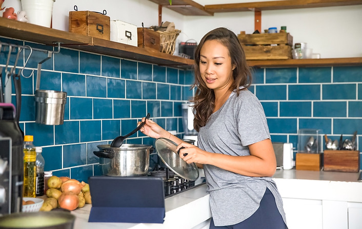 Cooking in the kitchen