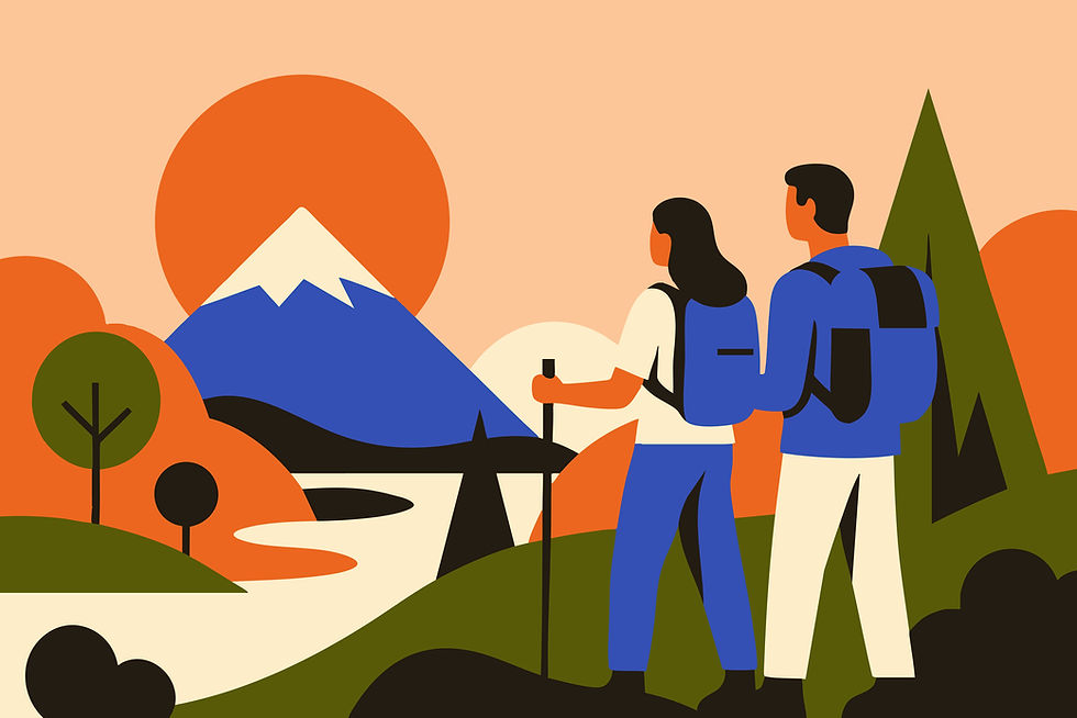 Randonneurs dans un paysage pittoresque
