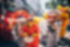 Crowd and lion dancers in the celebration of the chinese New Year in Ho Chi Minh City, Vie