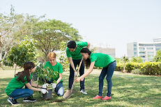 Group of Asian volunteering for planting a tree in the park