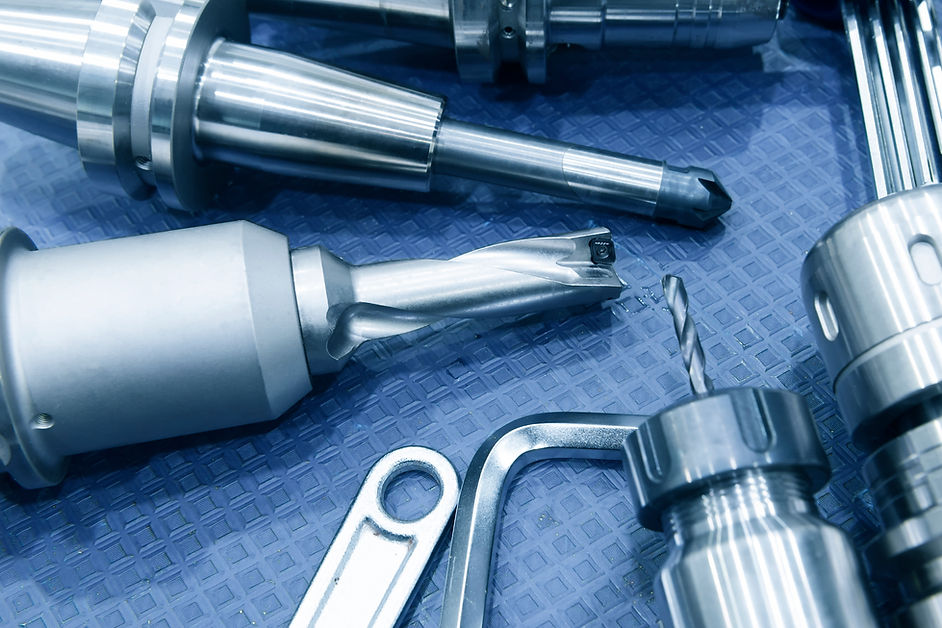 shiny silver metal drill bits and milling tools