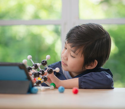Niño jugando con maqueta de elementos