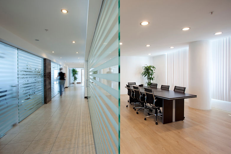 office room with glass partitions