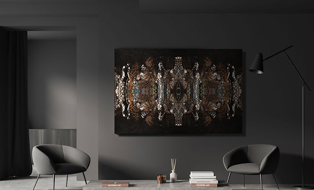 Luxury interior styling direction by Enoch Living, with a dark modern living space and abstract art