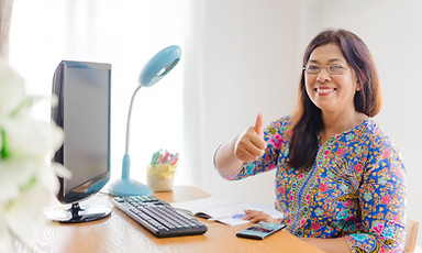 At the desk