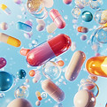 Bunte schwimmende Pillen