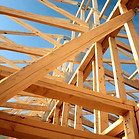 View from the bottom of a timber house frame