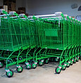 Rows Of Green Shopping Carts