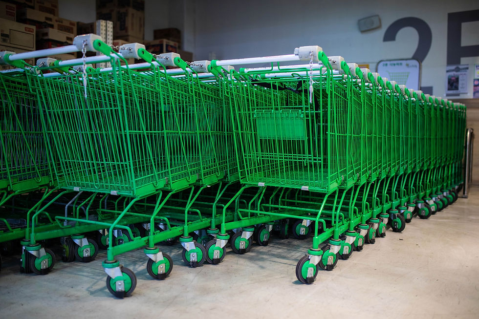 Rows Of Green Shopping Carts