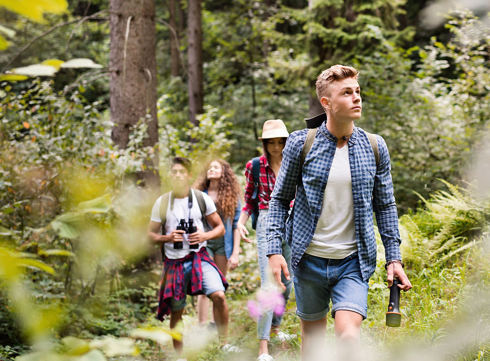Teenagers Hiking in Forest