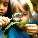 Niños estudiando insectos