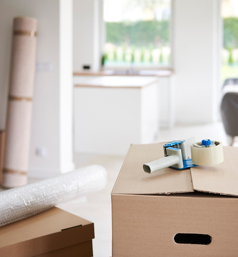 Tape gun on cardboard box