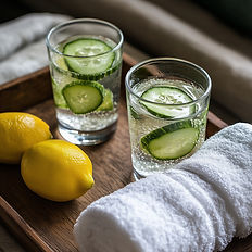 Gurkenscheiben in einem Glas Wasser schwimmend