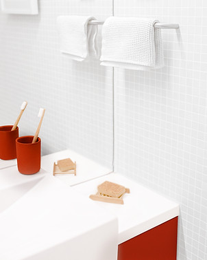 Red and White Bathroom