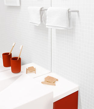 Salle de bain rouge et blanche