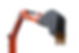 Close-up of an orange excavator arm with a black digging bucket