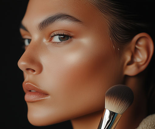 Woman with makeup brush