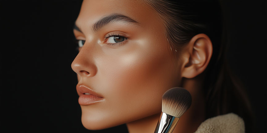 Woman with makeup brush