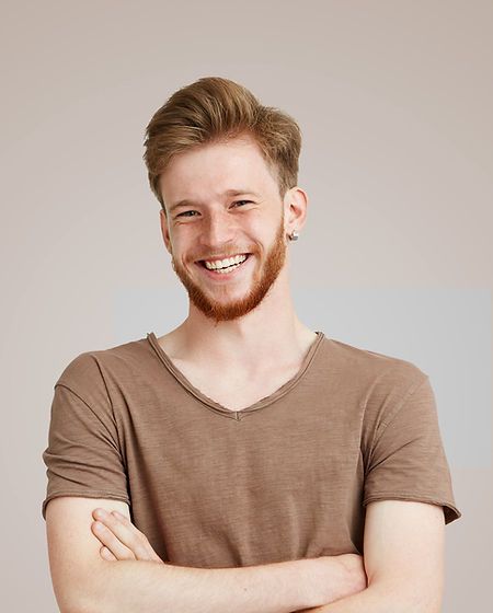 Smiling in Brown Shirt