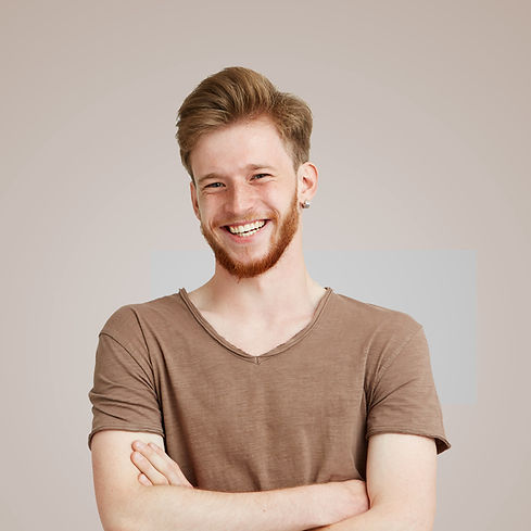 Smiling in Brown Shirt
