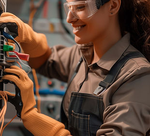 Femme réparant du matériel