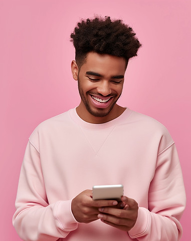 Man Smiling at Phone