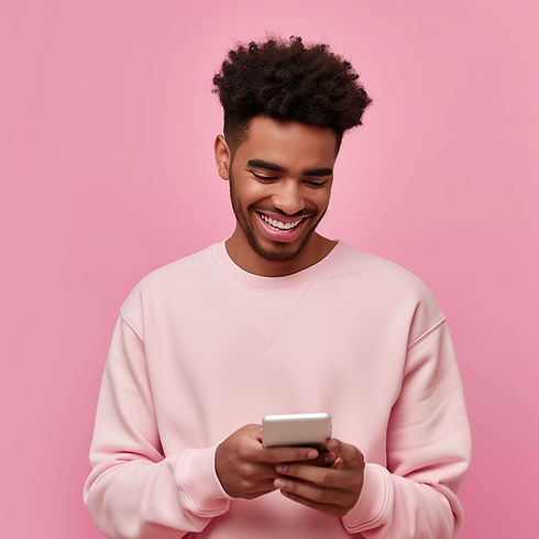 Man Smiling at Phone