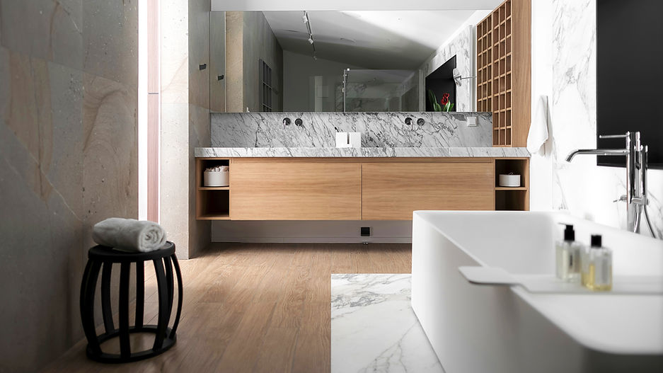 Wooden and Marble Bathroom