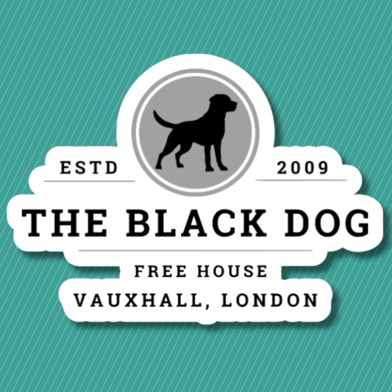 vinyl sticker of a logo for a bar called the black dog